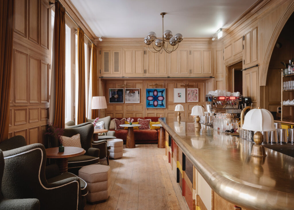 Bar area in soho house stockholm using a discreet sound system.
